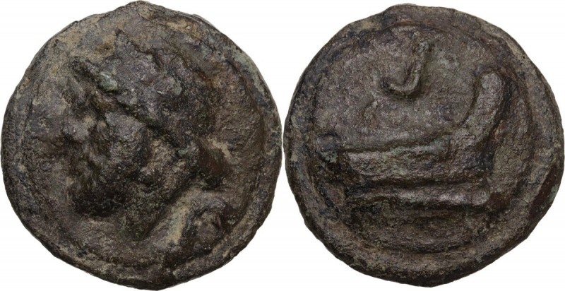 Janus/prow to right libral series. AE Cast Semis, c. 225-217 BC. Obv. Laureate h...