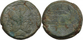 Sextantal series. AE As, after 211 BC. Obv. Laureate head of Janus; above, mark of value I. Rev. Prow right; above, mark of value I; in exergue, ROMA....