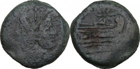 Star (first) series. AE As, c. 206-195 BC. Obv. Laureate head of Janus; above, I. Rev. Prow right; above, eight-rayed star; before, I; below, [ROMA]. ...