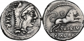 L. Thorius Balbus. AR Denarius, 105 BC. Obv. Head of Juno of Lanuvium right, wearing goat's skin, I.S.M.R. behind. Rev. Bull charging right, E above, ...