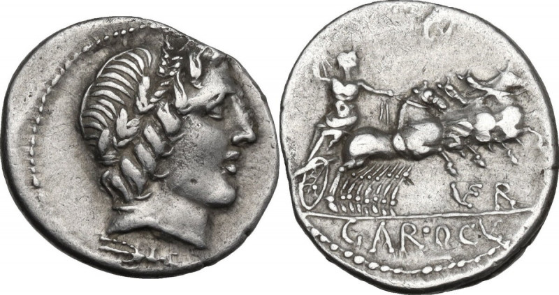 Gargilius, Ogulnius and Vergilius. AR Denarius, 86 BC. Obv. Head of Apollo right...