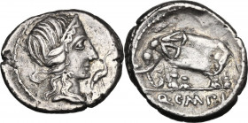 Q. Caecilius Metellus Pius. AR Denarius, 81 BC. Obv. Diademed head of Pietas right; before, stork. Rev. Elephant walking left; in exergue, Q.C.M.P.I. ...