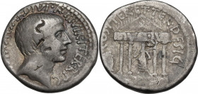 Octavian. AR Denarius, mint moving with Octavian, 36 BC. Obv. IMP CAESAR DIVI F III VIR ITER RPC. Bare head right. Rev. COS ITER ET TER DESIGN. Tetras...