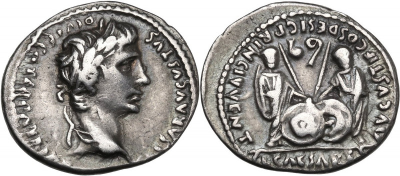Augustus (27 BC - 14 AD). AR Denarius, 2 BC-4 AD, Lugdunum mint. Obv. Head right...