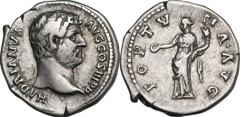 Hadrian (117-138). AR Denarius, 134-138 AD. Obv. HADRIANVS AVG COS III PP. Bare ...