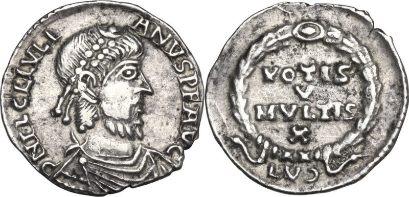 Julian II (360-363). AR Reduced Siliqua, imitating Lugdunum mint. Obv. C(inverte...