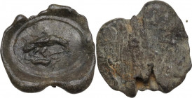 Leads from Ancient World. Roman lead Seal, 3rd-4th centuries AD. Obv. Eagle standing right, grasping hare. PB. 1.82 g. 16.70 mm. EF.