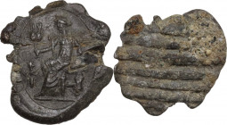 Leads from Ancient World. Roman lead Seal, 3rd-4th centuries AD. Obv. Female figure (Ceres?) seated left, holding two grain ears; to left, ant. PB. 1....
