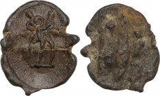Leads from Ancient World. Roman lead Seal, 3rd-4th centuries AD. Obv. Hercules and Antaeus. PB. 1.74 g. 16.50 mm. EF.