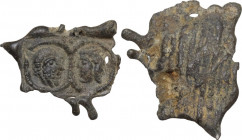 Leads from Ancient World. Roman lead Seal, 3rd-4th centuries AD. Obv. Confronting busts of bearded man(Septimius Severus?) and woman with coiled hair ...