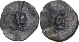 Leads from Ancient World. Roman lead Tessera (?), 3rd-4th centuries AD. Obv. Female head right; below, N-N (?). Rev. Crouching child. PB. 1.50 g. 13.0...