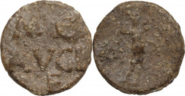 Leads from Ancient World. Roman lead Tessera, 1st-3rd centuries AD. Obv. M C/ AVG L(?)/ F. Rev. Venus standing facing. PB. 3.77 g. 20.00 mm. Good VF.