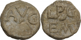 Leads from Ancient World. Roman lead Tessera, c. 1st-3rd cent AD. Obv. AVG. Rev. LP (ligate), G/ EM. Rostowzew -; Ficoroni -. PB. 5.57 g. 19.00 mm. R....