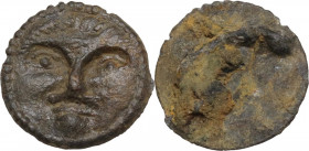 Leads from Ancient World. Roman Pin or Boss, 3rd-4th centuries AD. Obv. Facing Gorgoneion. AE. 1.54 g. 14.00 mm. EF.