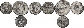 The Roman Republic to the Empire. Multiple lot of four (4) unclassified AR Denarii, mostly Republican, including a Marcus Aurelius Denarius. AR. VF.