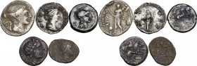 The Roman Republic to the Empire. Multiple lot of five (5) unclassified AR coins, mostly Republican, including a very attractive Denarius of Faustina ...