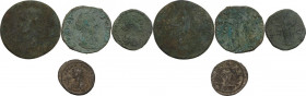 The Roman Empire. Multiple lot of four (4) unclassified AE and BI coins, including 2 Sestertii (Nero Claudius Drusus and Faustina I). AE/BI. Very inte...