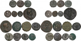 Roman Empire to Byzantine Empire. Multiple lot of fifteen (15) unclassified coins, 14 AE and one AR Denarius of Nerva. Noted Ostrogothic Follis of Rom...