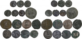 Roman Empire to Byzantine Empire. Multiple lot of fifteen (15) unclassified coins. Noted Maiorina of Julian II and Ostrogothic AE of Ravenna. AE.