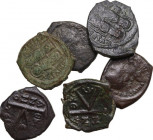 The Byzantine Empire. Multiple lot of six (6) unclassified AE coins, mostly Half Folles. AE. VF.