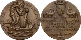 Medaglia A. VI 1928 per Inaugurazione della Roma-Ostia nell'Anniversario della Marcia su Roma. Casolari VI-18. AE. 41.00 mm. Opus: P. Morbiducci. SPL+...