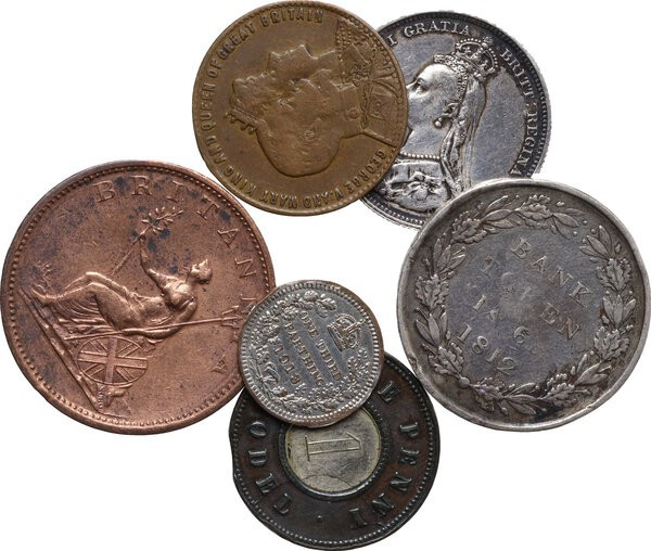 Great Britain. Multiple lot of six (6) coins and one medal. AR/AE.