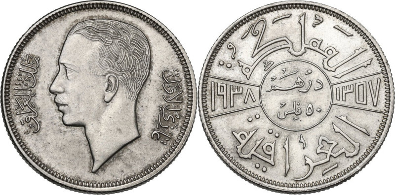 Iraq. Ghazi I (1933-1939). AR 50 Fils, dually dated 1357 AH / 1938 AD. KM 104. A...