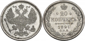 Russia. Alexander III (1881-1894). 20 kopeks 1891 ΑΓ. Bitkin 110. AR. 3.62 g. 22.00 mm. AU.