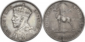 Southern Rhodesia. George V (1910-1936). 2 shillings 1934. KM 4. AR. 11.29 g. 28.00 mm. XF.