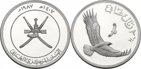 Sultanate of Oman. 2 1/2 Omani Rials AH 1407/1987. KM 73. AR. 39.00 mm. PROOF.