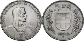 Switzerland. 5 francs 1926, Bern mint. KM 37; HMZ 1199. AR. 37.00 mm. R. VF+.