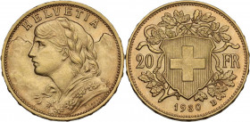 Switzerland. Confederation (1848- ). 20 francs 1930 B, Bern mint. Fried. 499; HMZ 2-1195z. AV. 6.46 g. 21.00 mm. MS.