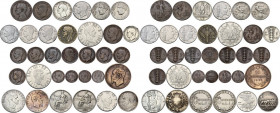 Casa Savoia. Vittorio Emanuele III (1900-1943). Insieme di trentatre (33) monete: 2 lire 1862 N (Vittorio Emanuele II), 20 centesimi 1867 T (Vittorio ...