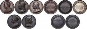 Lotto di cinque (5) medaglie della serie Uomini Illustri (1842-1850): Lorenzo Ghiberti, Pietro Vannucci (il Perugino), Angelo Poliziano (AG), Cosimo I...