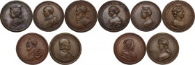 Lotto di cinque (5) medaglie della Serie Duchi e Duchesse di Lorena (1727- 1731). AE. Opus: F. de St. Urbain. 46.00/48.00 mm. SPL (una qBB).