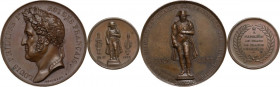 Luigi Filippo Re di Francia (1830-1848). Lotto di due (2) medaglie 1833 per il ristabilimento della statua di Napoleone a Parigi. AE. 41.5 e 25 mm. Be...