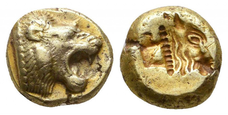 LESBOS, Mytilene EL.
Obv:Head of roaring lion right,
Rev. Head of calf.

Con...