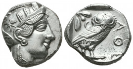 Athens Tetradrachm, head of Athena / owl
Athens, Attica. AR Tetradrachm, c. 440-420 BC.
Obv. Helmeted head of Athena right.
Rev. Owl standing right, h...