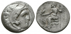 THRACIAN KINGDOM. Lysimachus (305-281 BC). AR drachm . About VF. Posthumous Alexander type issue of Teos, ca. 301-297 BC. Head of Heracles right, wear...