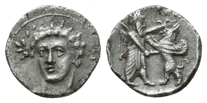 CILICIA, Uncertain. Circa 400-350 BC. AR Obol (0.71 g, 9h). Head of female facin...