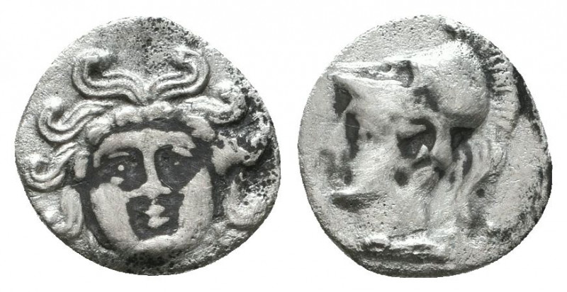 CILICIA, Uncertain. 4th century BC. AR Obol (11mm, 0.65 g, 3h). Gorgoneion / Hel...