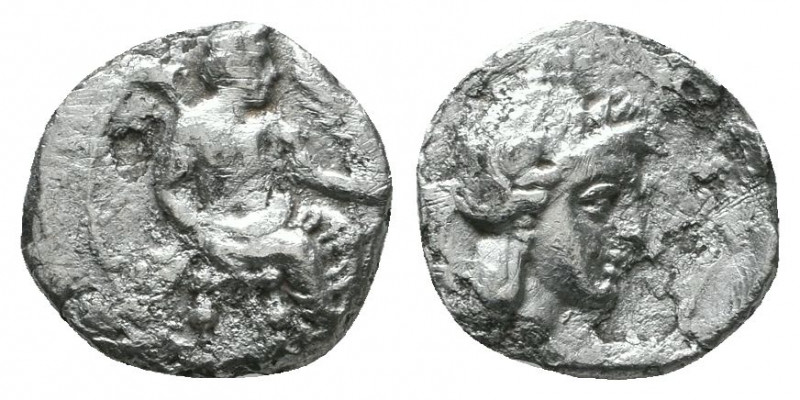 CILICIA, Uncertain. 4th century BC. AR Obol. Gorgoneion / Helmeted head of Athen...