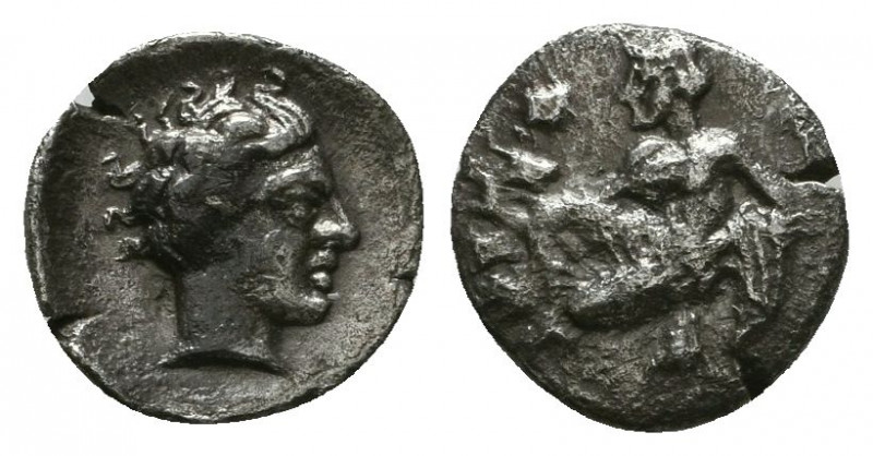CILICIA, Tarsos. Circa 370 BC. AR Obol. Female kneeling left, casting astragaloi...