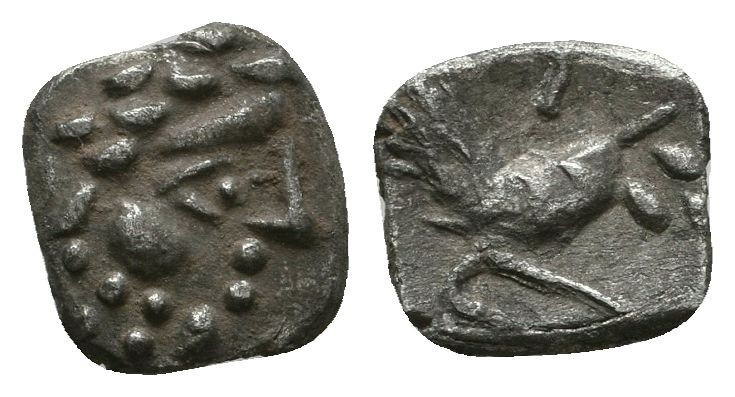 Lykaonia, Laranda AR Obol. Circa 324/3 BC. Baaltars seated left, holding grain e...