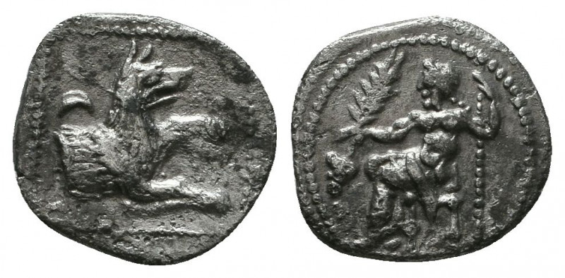Lykaonia, Laranda AR Obol. Circa 324/3 BC. Baaltars seated left, holding grain e...