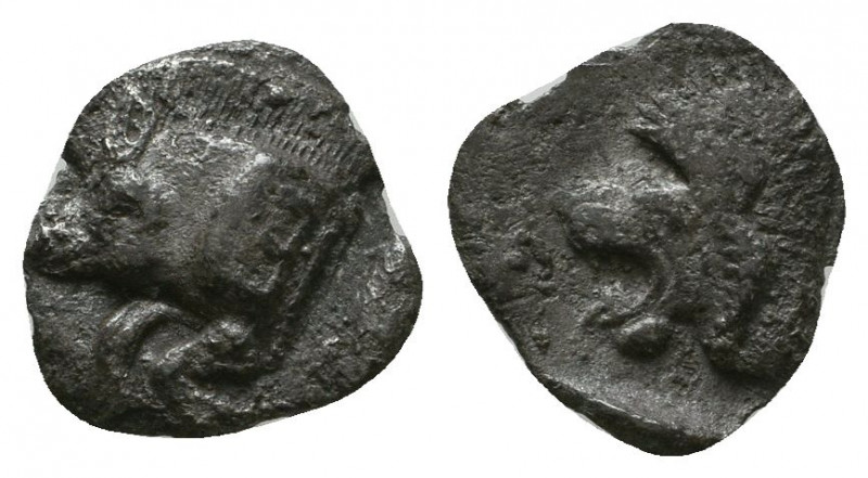 Mysia. Kyzikos 480 BC. Obol AR. Forepart of boar left with tall mane and dotted ...