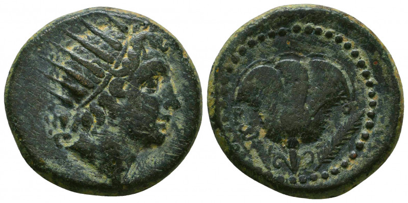 Islands off Caria. Rhodos. AE30, c. 88 BC.
Obv. Radiate head of Helios to right....