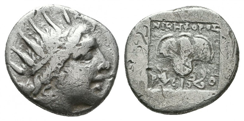 Rhodos, Caria. AR , c. 88-84 BC. Kallixeinos, magistrate.
Obv. Radiate head of H...