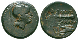 KINGS OF MACEDON. Kassander, 305-298 BC. Hemiobol (Bronze, 18 mm, 3.81 g, 9 h), uncertain mint in Asia Minor (?), c. 301 BC. Helmeted head of Athena t...