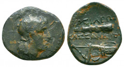 KINGS OF MACEDON. Kassander, 305-298 BC. Hemiobol (Bronze, 18 mm, 3.81 g, 9 h), uncertain mint in Asia Minor (?), c. 301 BC. Helmeted head of Athena t...